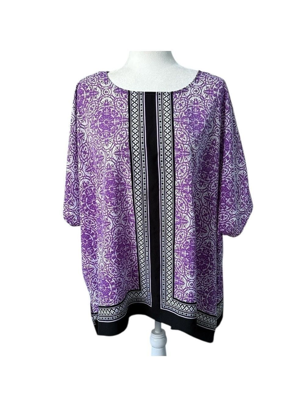 Croft & Barrow Purple Top Blouse Relaxed Fit Short Sleeves Size 1X